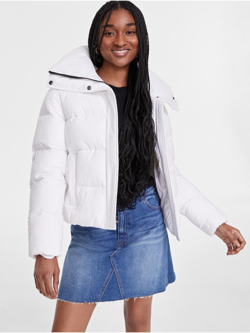 BCBGMaxAzria White Cropped Puffer Jacket Eco-friendly fill